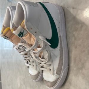 White and Green High-Top Sneakers